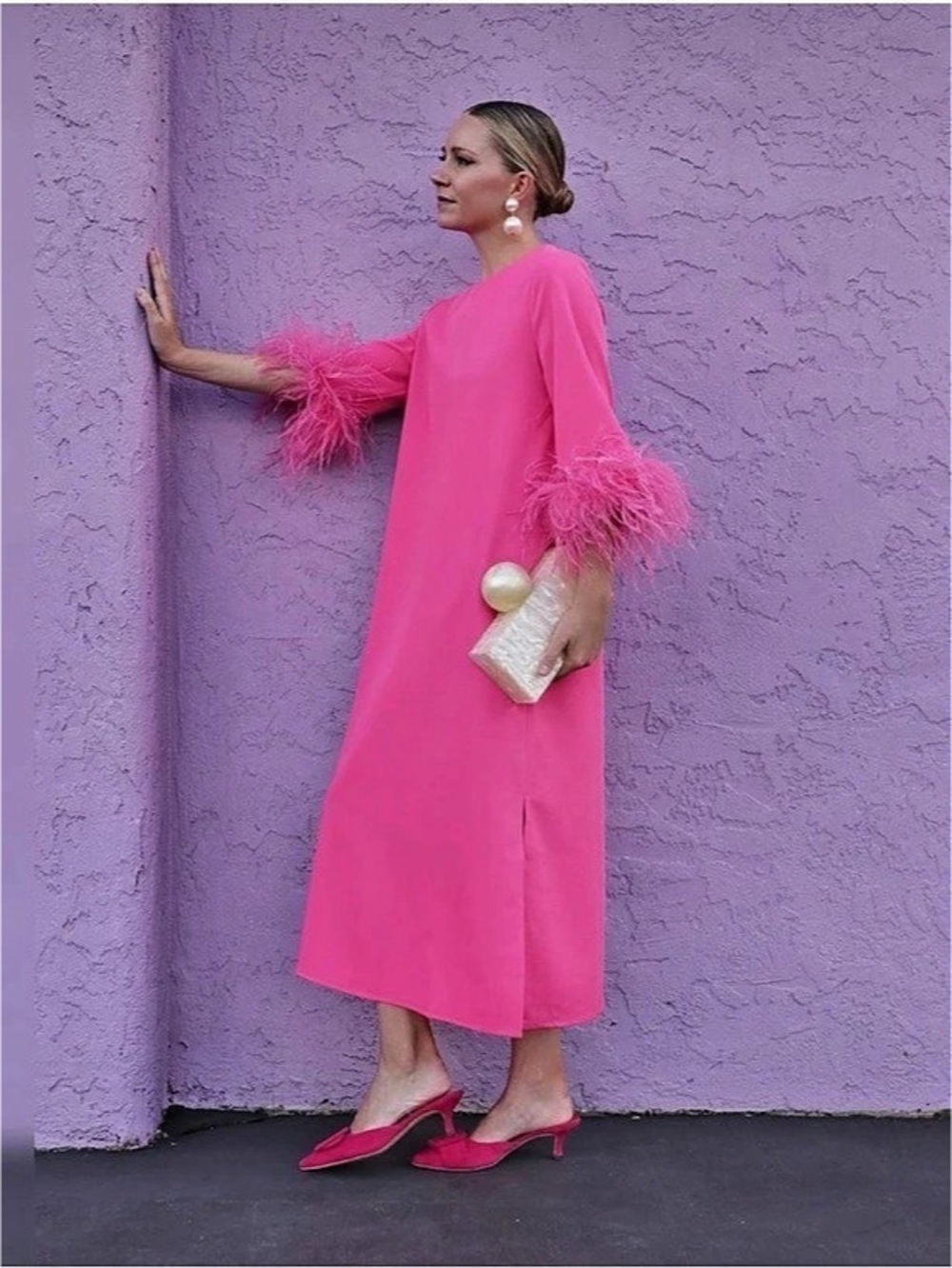 EUC Tuckernuck Jamie Feather Midi Dress Size Large in Hot Pink